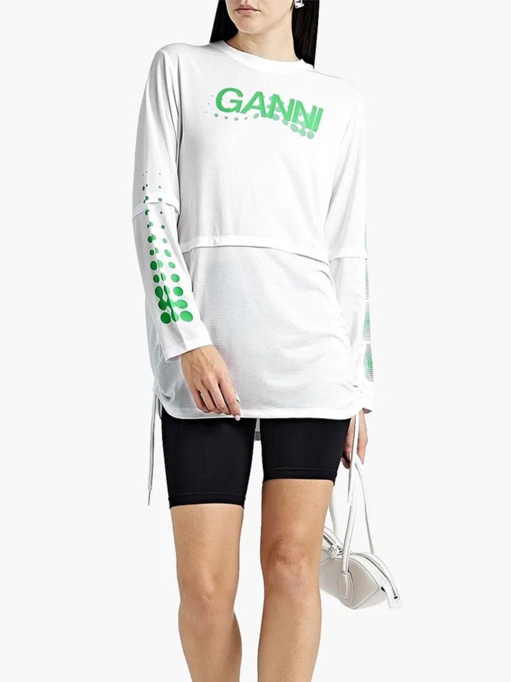 GANNI Layered Printed Mesh Top Oversized XS